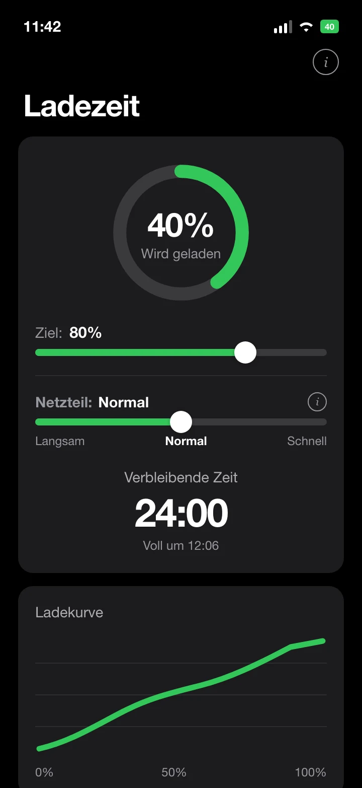Netzteil-Regler mit den Stufen Langsam, Normal und Schnell, dunkles Erscheinungsbild
